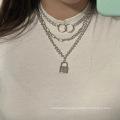 Geometric clavicle chain hip hop lock necklace punk multi-layer chain tassel necklace